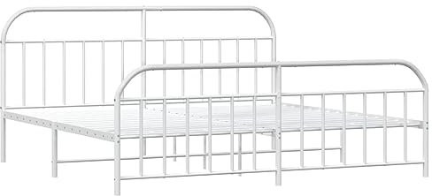 vidaXL Bettgestell, Bettrahmen mit Kopfteil Fußteil, Metallbett Bett mit Lattenrost, Doppelbett Gästebett Schlafzimmer, Metall Weiß 200x200cm