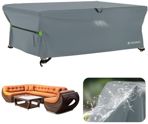 Velway Abdeckung für Gartenmöbel Wasserdicht - 270x180x74cm Rechteckig Schutzhülle Winddicht Loungemöbel Abdeckung Abdeckhauben für Gartentische Sitzgruppe Terrassenmöbel Grau