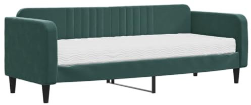 vidaXL Tagesbett, Gästebett mit Matratze, Sofabett Schlafsofa für Schlafzimmer Wohnzimmer, Bettsofa Sofa 2-in-1, Dunkelgrün 80x200cm Samt