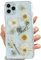 LSEEKA for iPhone 11 Pro Max Clear Case with Pressed Real Flowers Design,Glitter Cute White Floral Pattern Slim Soft TPU Protective Women Girl's Phone Cover for iPhone 11 Pro Max
