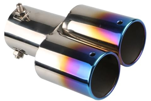 MOCNT Auto Auspuff Endrohr Edelstahl Auspuffblende Endrohr Schalldämpfer Auspuffrohr Universell Auspuffspitze Doppelendrohr Auspuffendrohr Gerade Blau 63mm