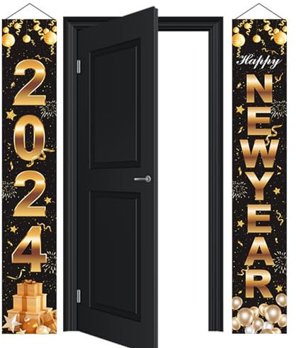 2024 Neujahrstürbanner – 2024 Happy New Year Banner, Neujahrstürdekorationen für Bauernhaus, Urlaub, Innen- und Außenbereich, Weihnachtsdekoration Phasz