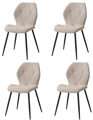 GrandCA HOME Lot de 4 Chaises de Salle à Manger, Chaises Rembourrées, Chaises de Cuisine Nordiques, Chaises Rembourrées avec Pieds en Métal, Coussins en Tissu Losange, Beige-R