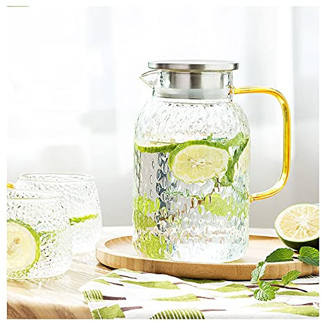 Brocca Acqua Brocca di vetro con coperchio ghiacciato tè brocca acqua brocca caldo freddo acqua ghiaccio tè vino caffè caffè e succo bevanda caraffa Caraffa Acqua (Size : 1500ML)
