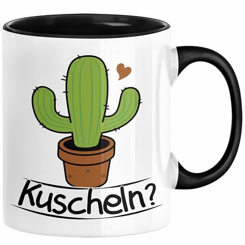 Kaktus Tasse Geschenk Kuscheln Sarkasmus Humor Geschenkidee Kaffee-Becher Kaktus-Liebhaber (Schwarz)