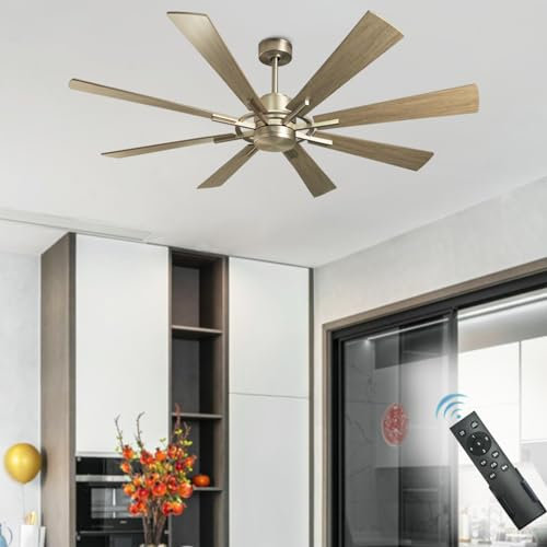 Depuley 60 Inch Ceiling Fan Without Lights,8 Blades Noiseless Reversible DC Motor Industrial Fan,Modern Large Remote Control Ceiling Fan for Bedroom Dining Living Room,5-Speed,Timer,Adjustable,Grainy