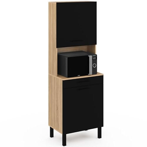IDMarket - Aparador de cocina (60 cm, 2 puertas, cajón de haya y negro