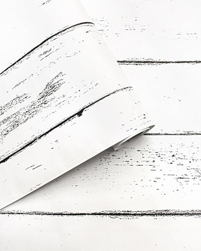 WANMAVIS Sticky Back Plastic Vinyl Wrap Effect Wallpaper, White Wallpaper Self Adhesive Wallpaper Wood Effect Vinyl Wrap Film Decorative Furniture Sticker44.5x1000cm