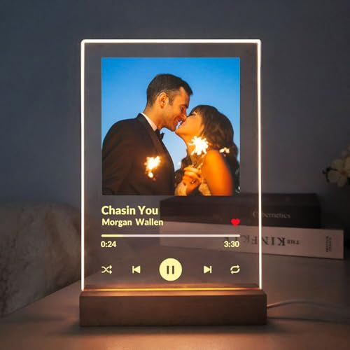 Hilldesign Individuelle Foto-Song-Tafel, personalisierte Musiktafeln mit Bild für Freund, Glaskunst-Album-Cover, Nachtlicht, Geschenke für Paare, Ihn, Freund, Frauen