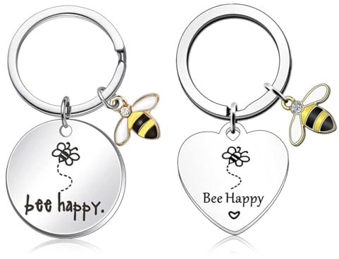 IBXWMNG Lot de 2 Bee Happy porte-clés,Porte-Clés Abeille, pour remercier la maîtresse d'école maternelle ou professeur - idéal pour Noël ou Pâques