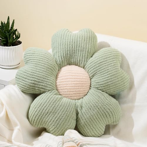 Sioloc Flower Throw Pillow,Floor Cushion, Seat Cushion, Cute Flower Pillow, Aesthetic Pillow as Room Decor, Decorative Pillows for Bed Sofa Couch(Green,15.7Inch)