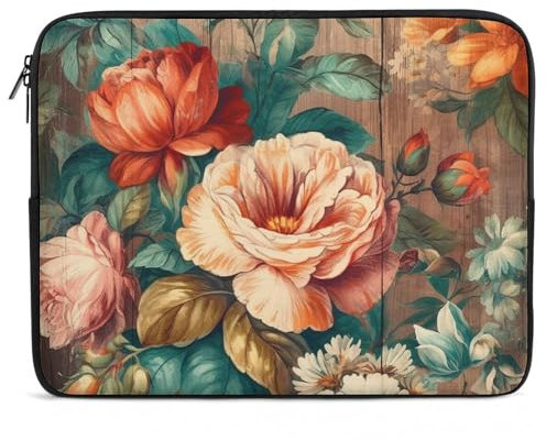 Laptop Case Laptop Sleeve Portable Protective Case Wood Grain Style Flower Computer Cases for Laptops
