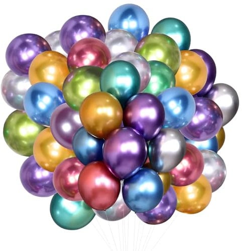 Metallic Luftballons Geburtstag, 100 Stück 12 Zoll Luftballons Hochzeit, Bunt Latex Ballons, Glänzende Helium Ballons für Geburtstagsdeko, Hochzeitsdeko, Party Dekoration