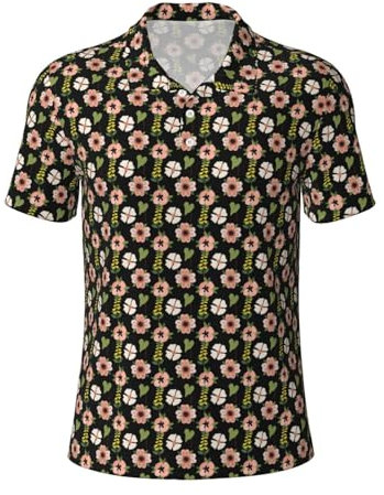 YZWXYYCWM Polo pour homme avec fleurs de jasmin rose – Chemises élégantes et polyvalentes à col pour toutes les occasions, décontracté, classique, sportif, respirant, confortable, quotidien, polos