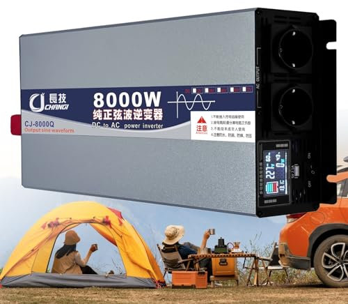 Convertisseur Pur Sinus Transformateur Chargeur pour Voiture 6000W 8000W Power Inverter DC 12V 24V 48V 60V 72V vers AC 220V 230V 240V Onduleur avec Ports Charge USB pour Voiture,Camion,Bus(8000W,72Vto