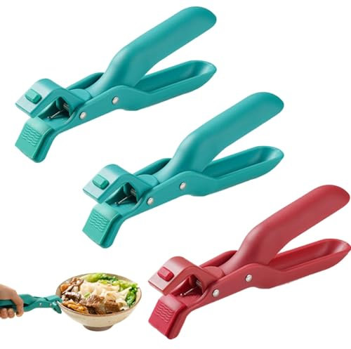 S.F.Pachira 3 pcs Mehrzweck Schüsselhalter Clip, Hitzebeständig, Silikon, Rot & Grün, 19x4cm, Küchenzange