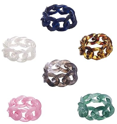 LIFKOME Harz Fingerring 6 Stück Kettenförmig Kreativ Verstellbar Bunte Auswahl Fingerschmuck Für Alltag Party Geschenk