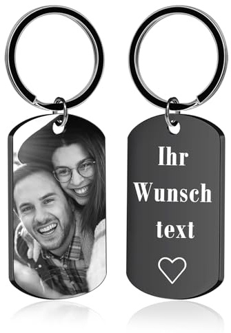 BEXOA Schlüsselanhänger Personalisiert mit Foto - Gravur Personalisierte Edelstahl Schlüsselanhänger Geschenke für Herren