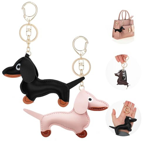 lomdung 2 Stück Schlüsselanhänger Dackel Hund aus Leder, Lebendiger Niedlicher Haustier Schlüsselanhänger, Handgefertigter Schlüsselh für Mädchen Jungen und Hundeliebhaber, 14 * 8.5cm