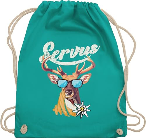 Turnbeutel Rucksack - Kompatibel mit Oktoberfest Tasche - Servus Hirsch - Unisize - Türkis - trachtenrucksack bayrisches beutel trachtenrucksäcke oktoberfestkleidung oktoberfest-tasche bayern