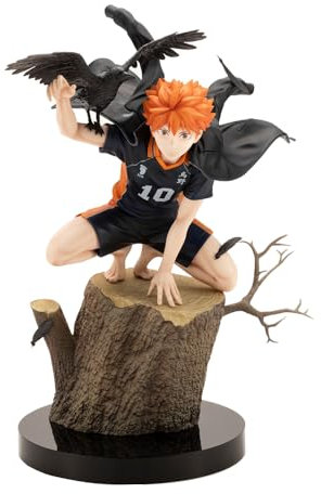 Jiumaocleu Haikyuu Hinata Shoyo Figur Statue, 23cm Anime Actionfigur Hockt Auf Dem Stumpf Und Hält Krähen Szene Skulptur Handgefertigte Desktopfigur Sammlergeschenk