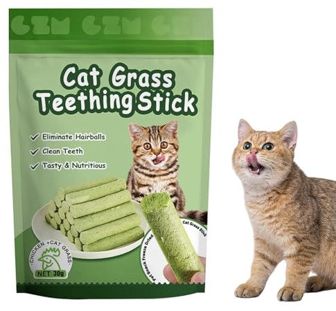 PlusBee Cat Grass Sticks, Natural Catnip Chew Sticks for Indoor Cats, 6pcs Cat Grass Teething Stick for Hairball Removal and Teeth Cleaning, Catnip Toys for Cats' Dental Health