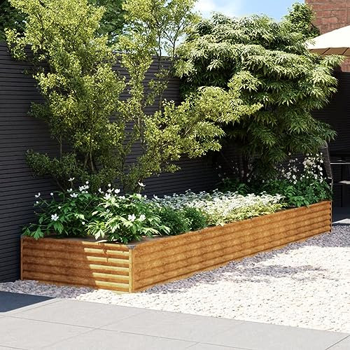 Juroupi Lit surélevé de Jardin 387x100x36 cm Acier corten Bordure Pierre,Kit Gabion,Gabion Jardiniere