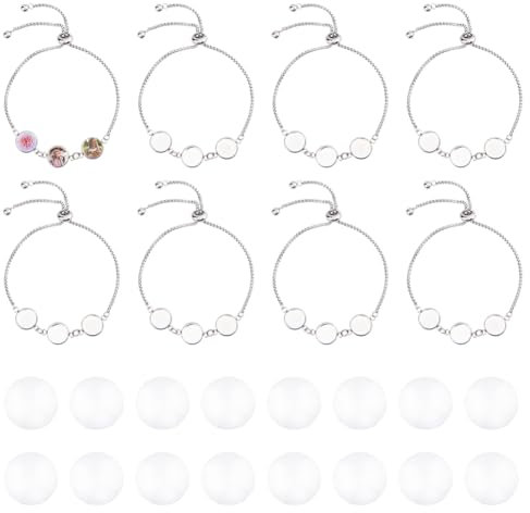 DICOSMETIC 8 Sets Lünette Einstellungen DIY Armband Machen Kit Mit 12mm Edelstahl Tablett Rohlinge Basis Armreif Cabochon Tablett und Verstellbarer Kette