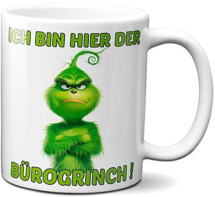 TassenKing Bürogrinch Grinch Coffee Mug with Saying, Funny Christmas Mug - Christmas Decoration Anti-Christmas (White)