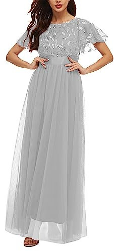 Abendkleid für Damen, festliche Kleider für Damen, sexy, figurbetont, Brautjungfer, Kleid mit Pailletten, Karneval, kurvig, mit Schlitz, Braut, Glitzer, einfarbig, Silvester, grau, XS