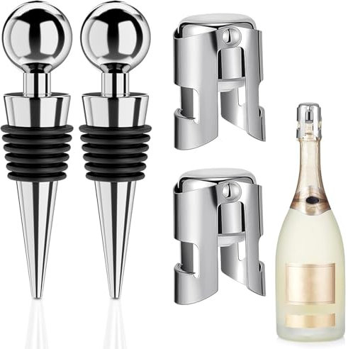 4Pcs Champagne Stoppers, Wine Bottle Stoppers, Wine Stopper, Champagne Bottle Stopper, Bottle Stopper, Bottle Stoppers for Prosecco and Wine, Cork Stopper, Champagne Stoppers for Bottles, Silver