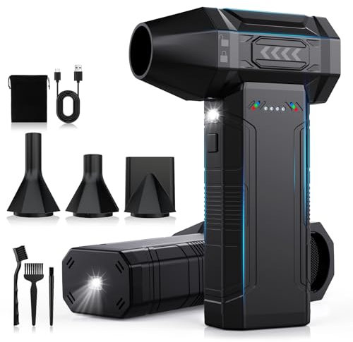 Souffleur Air Comprimé, Bombe Air Sec Souffleur PC, 4 Vitesses 180000TR/Min Souffleur Sans fil avec Batterie 10000mAh, LED, 4 Buses Pour le Clavier Informatique Mattret de Voiture de Maison Extérieure