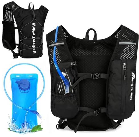 Exquilnova Laufweste mit Trinkflasche, Wasserdicht Trinkrucksack Laufen für Damen und Herren, Ultraleicht, 2000ML Trinkflasche