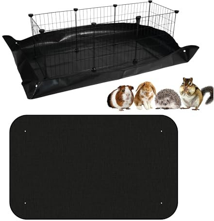 Zuisfau Wasserdichte Meerschweinchen-Käfig-Auskleidung, 150 x 100 cm, extra dicke PVC-Unterseite für Kaninchenstall, C&C-Käfig, Laufgitter, Schmutzfang, Schnappkanten, für drinnen und draußen, Schwarz
