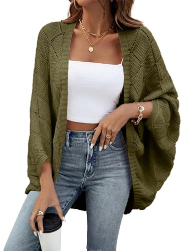 Sidefeel Women's Cardigan Sweaters for Women Spring Summer Boho Shrug Long Sleeve Open Front Shrugs Knit Jacket Green Medium