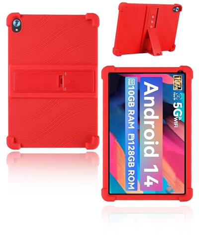 Cover per Whitedeer WHEC107BK 10 Pollici Android Tablet, yystao Bambini Custodia Morbida Silicone Compatibile con Whitedeer Tablet WHEC107BK Supporto Regolabile (Rosso)