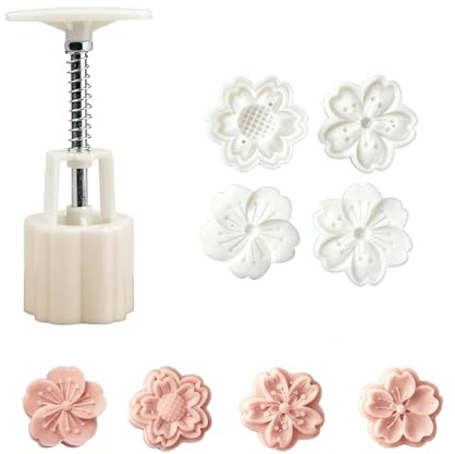 Vastsea 4 Stück Mondkuchenformen Set, Chinesische Mondkuchen Formen, Mondkuchen mit Blumen, für Mondkuchen, Kekse, Kürbiskuchen, Blumenkuchen