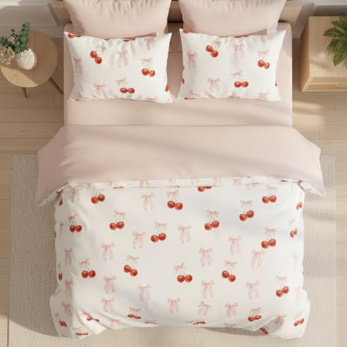 Nayoroom Bettwäsche 135x200 2tlg Schleifen Bettbezug mit Kissenbezug 80x80 | ÖKO-TEX, Microfaser, Wendebettwäsche mit Reißverschluss, für Mädchen Kinder, Wei/Rosa