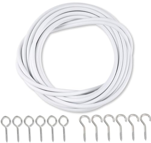 10 Meters Net Curtain Wire with 25 Pieces Screw-in Hooks and 25 Eye Bolts for Curtans