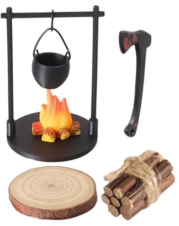 Mini-Feuerstelle Fairy Garden – Camping-Spielzeug-Set, 5,1 x 7,9 cm, Miniofen und Hängefeuer, dekoratives Zubehör für den Außenbereich, Mini-Feuerstelle für Zuhause, Urlaub im Freien, versammelt