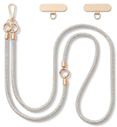 CHUQING Handykette Glitzer Handyband zum Umhängen Strass | Glitzernde Strass-Handykette abnehmbar mit drei Tragweisen,inkl. 2 Metallpads zur einfachen Montage, hände frei im Alltag