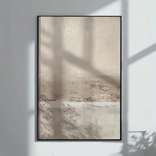 UUDEZO Beigefarbener Leinwanddruck mit abstrakter japanischer Wabi-Sabi-Wandkunst, geeignet für Wohnzimmer und Büros, vertikale Wanddekoration (70 x 90 cm (28 x 35 Zoll), schwarzer Rahmen)