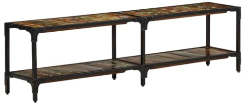 QUAHEAS TV Cabinet Made of Solid Reclaimed Wood, 150 x 30 x 41 cm with Powder-Coated Iron Frame, Vintage TV Cabinet with Shelf and Storage Space for Living Room, Bedroom, Gaming Corner