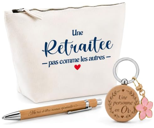 Cadeau Retraitée Pas comme Les Autres | Coffret Trousse, Stylo & Porte-clés Remerciement Femme