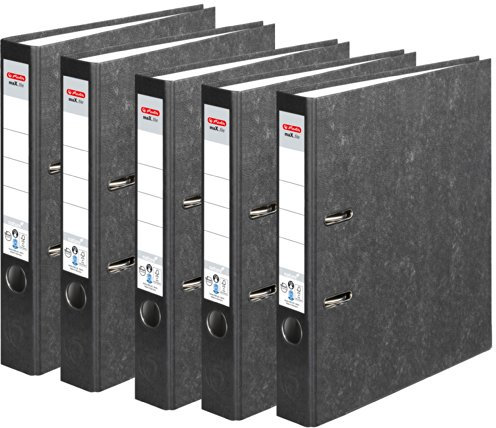 HERLITZ Ordner maX.file nature A4 5cm | Wolkenmarmorbezug selbstklebendes Rückenschild | 5er Sparpack in diversen...