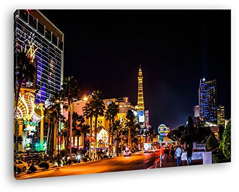 deyoli Innenstadt von Las Vegas bei Nacht Format: 80x60 als Leinwand, Motiv fertig gerahmt auf Echtholzrahmen, Hochwertiger Digitaldruck mit Rahmen, Kein Poster oder Plakat