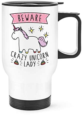 Beware Crazy Unicorn Lady Travel Mug Cup with Handle