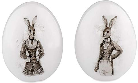 H.Bauer jun. kleines Porzellan Deko Eier Set - nostalgische Motiv-Eier mit Hasen Lady & Hasen Gentleman zum Aufstellen Ø 6.5 cm - 7.8 cm hoch - 2-teilig - für Ostern oder Frühlings-Deko