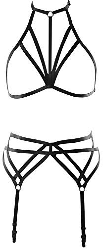 Damen Ganzer Körper ärmelloser BH Straps Harness Rock Strumpfband Set Körper Geschirr Punk Gothic Brust Gürtel Tanzen Halloween-Fest Klassische BHS (Schwarz)