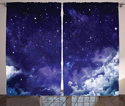 ABAKUHAUS Platz Rustikaler Gardine, Dreamy Nacht mit Sternen, Schlafzimmer Kräuselband Vorhang mit Schlaufen und Haken, 280 x 175 cm, Weiß Lila